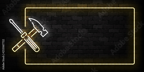 Vector realistic isolated neon sign of Repair frame logo for template decoration on the wall background. Concept of Labour Day.