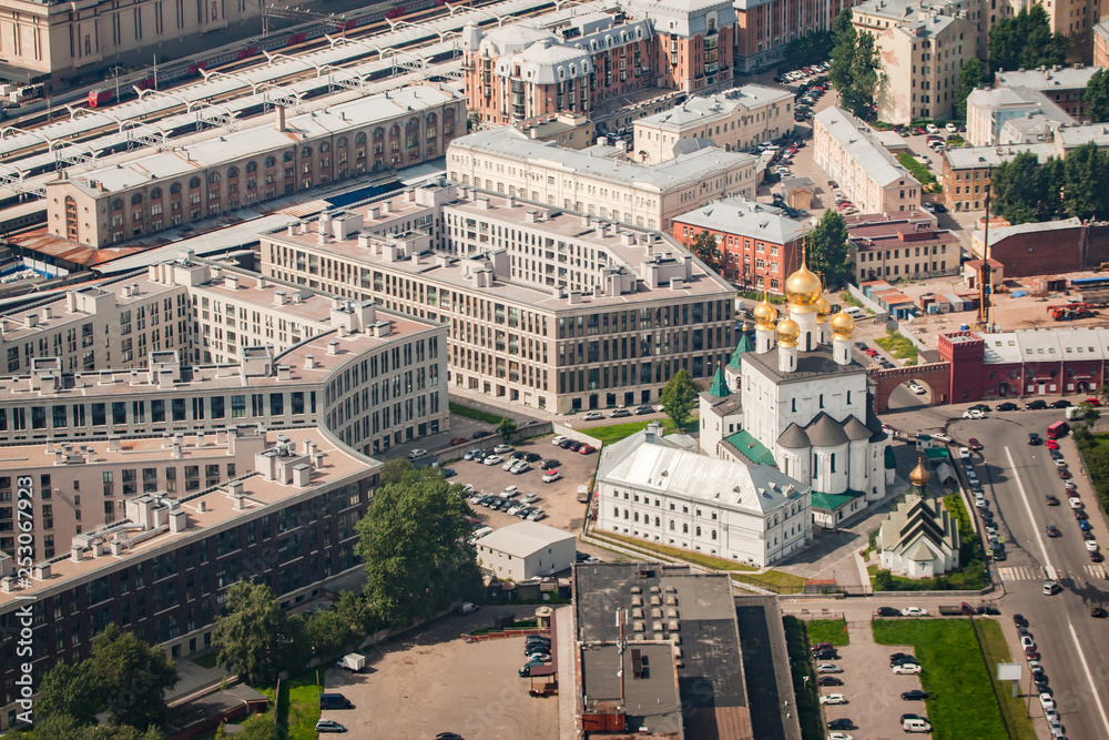 St. Petersburg. Russia. Theodore Cathedral from a height. Feodorovsky cathedral. Panorama of the district of St. Petersburg. Architecture areas SPB. Churches of Russia.