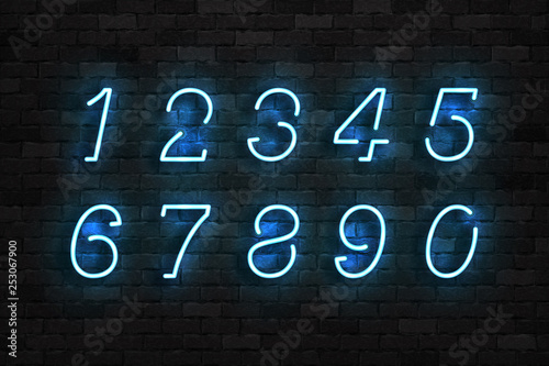 Vector set of realistic isolated neon sign of Numbers logo for template decoration and layout covering on the wall background.
