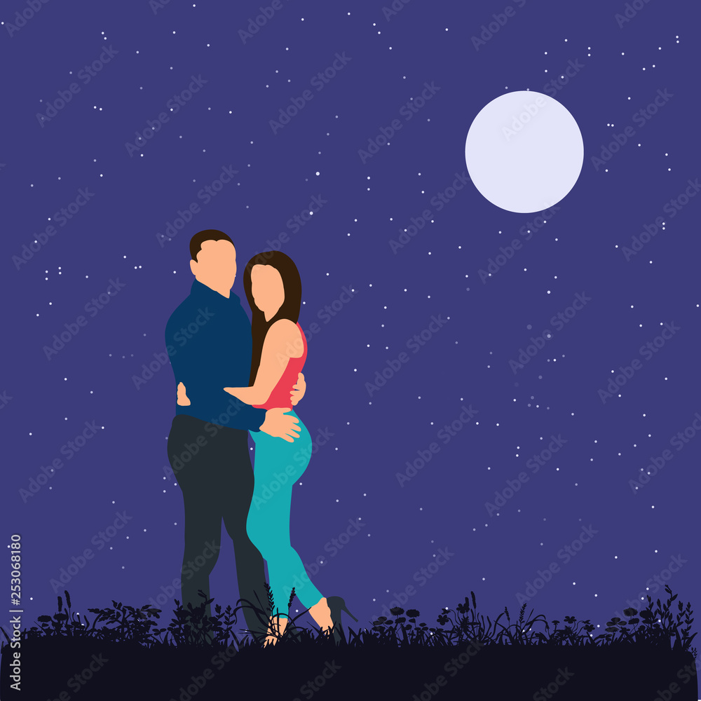 vector, isolated, guy and girl hugging, flat style