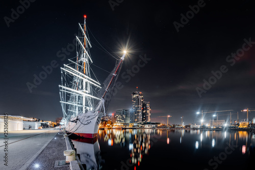 Night panorama on the marine in Gdynia