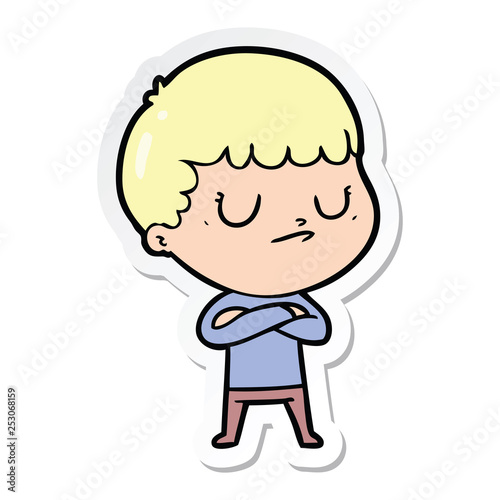 sticker of a cartoon grumpy boy