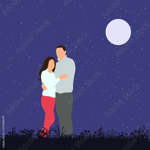 guy and girl hugging, flat style