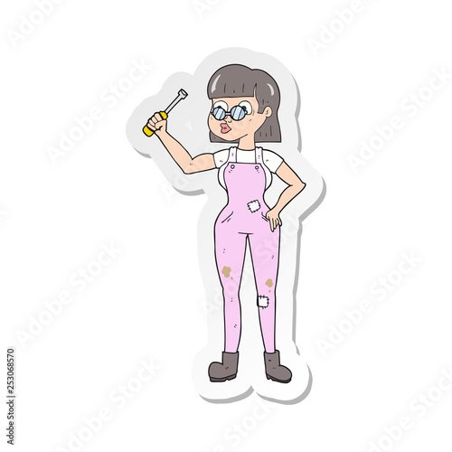 sticker of a cartoon female mechanic