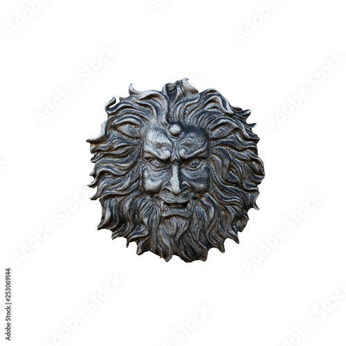 Emblem symbol face lion stone on isolated.