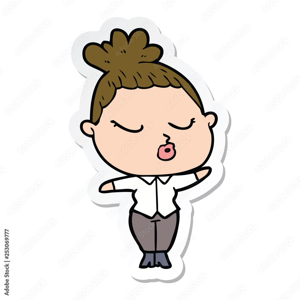 sticker of a cartoon calm woman