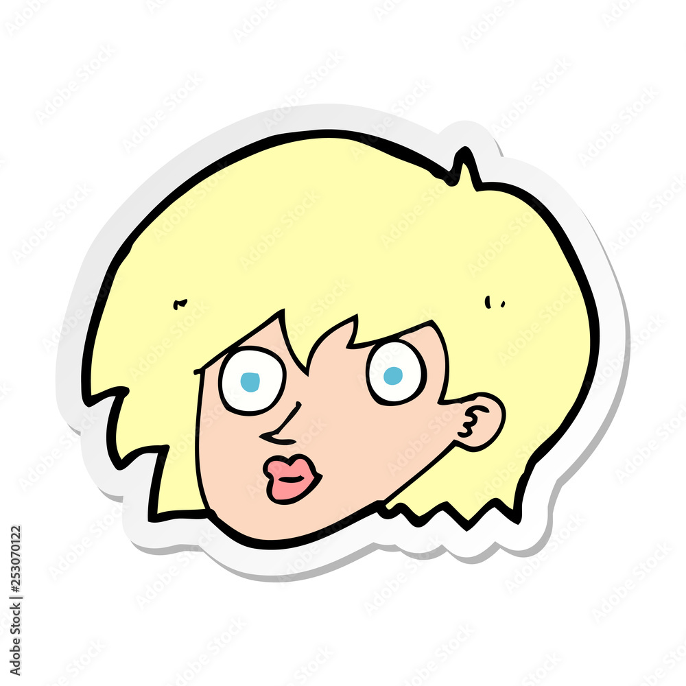 sticker of a cartoon surprised female face sticker of a cartoon surprised female face