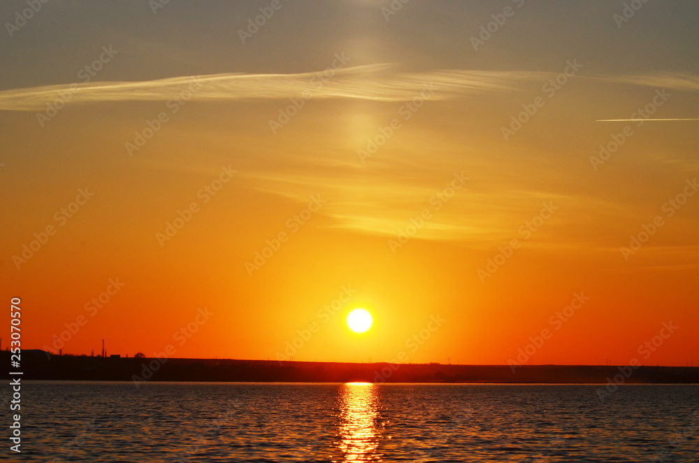 Golden sunset sky, orange background,photo