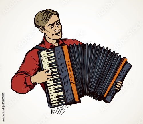 A man plays the accordion. Vector drawing