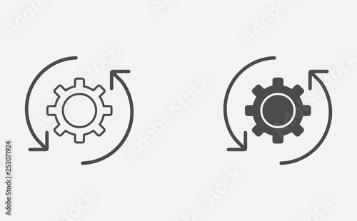 Rotate gear outline and filled vector icon sign symbol