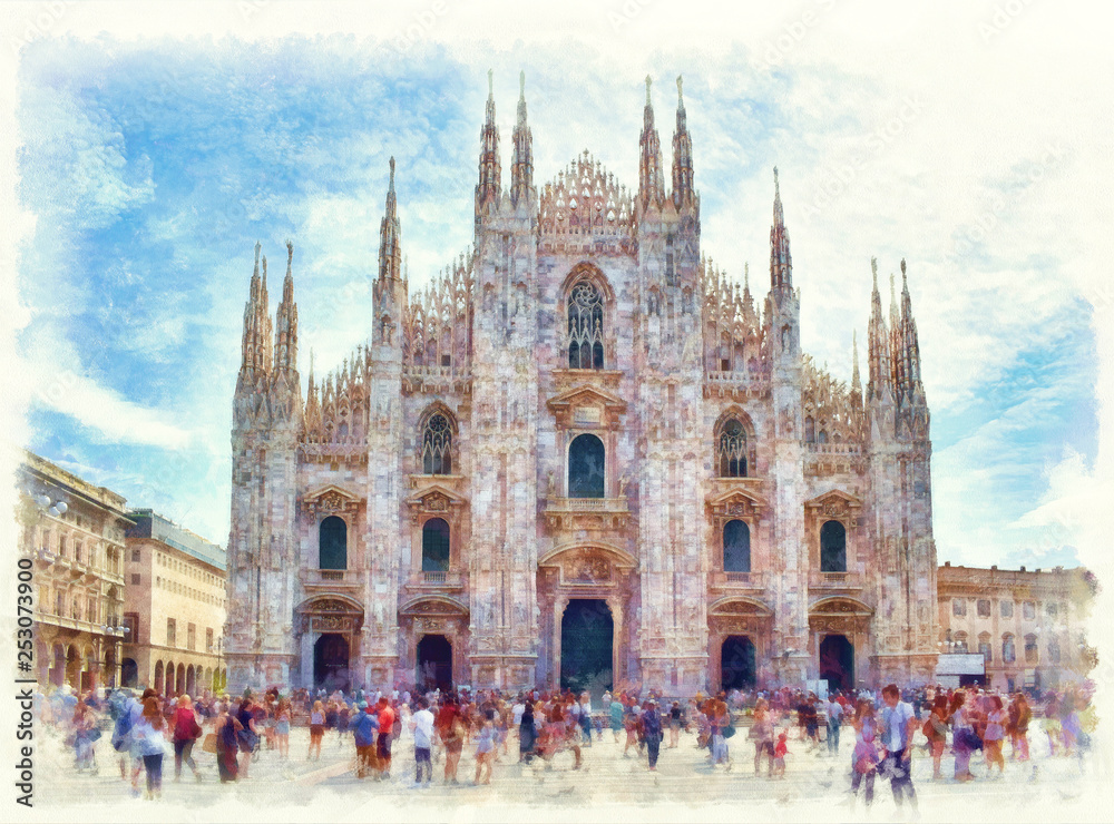 Duomo di Milano watercolor painting