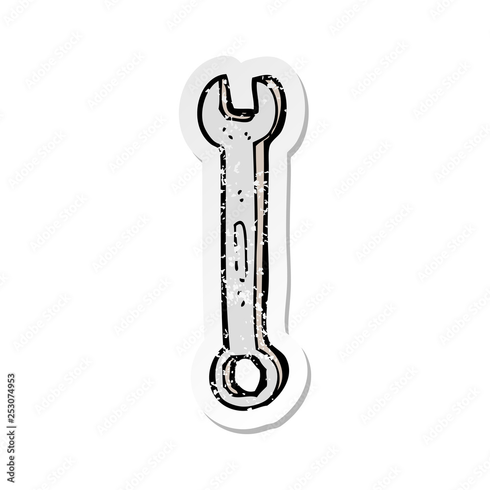 retro distressed sticker of a cartoon spanner retro distressed sticker of a cartoon spanner