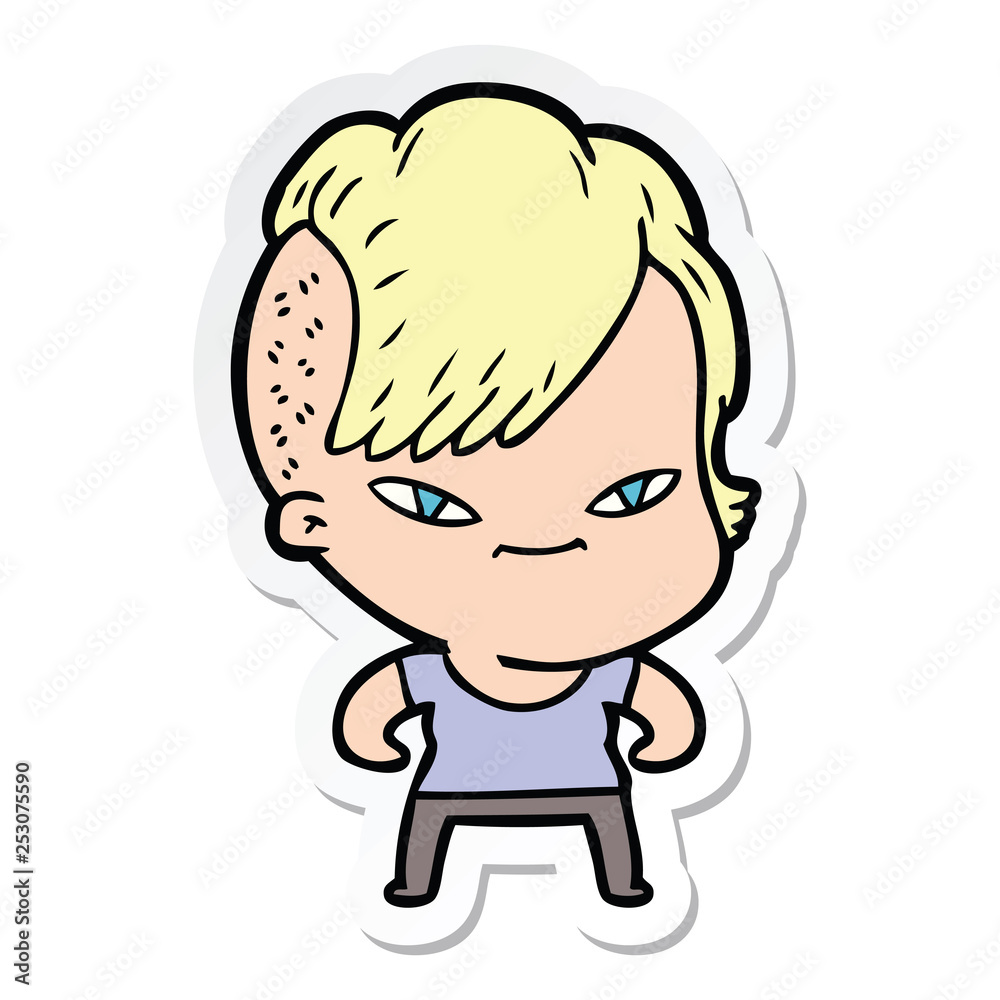 sticker of a cute cartoon girl with hipster haircut sticker of a cute cartoon girl with hipster haircut