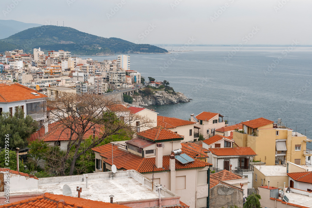 Panorama to old town of city of Kavala, East Macedonia and Thrace, Greece