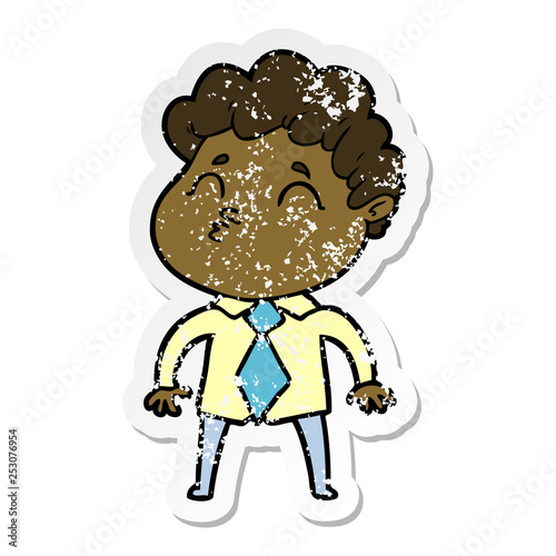 distressed sticker of a cartoon man pouting