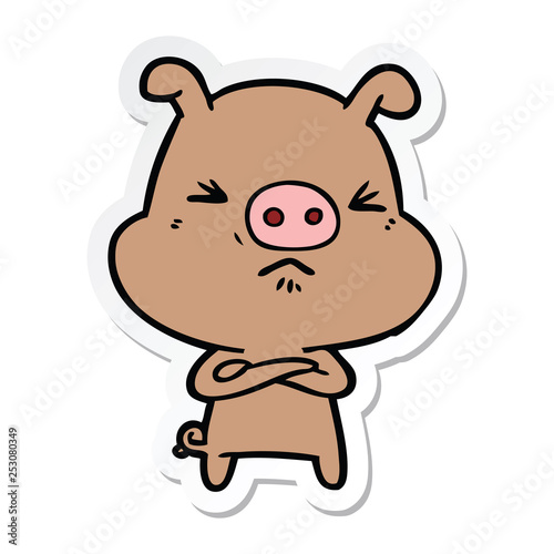 sticker of a cartoon grumpy pig