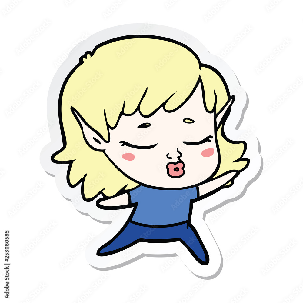 sticker of a pretty cartoon elf girl sticker of a pretty cartoon elf girl