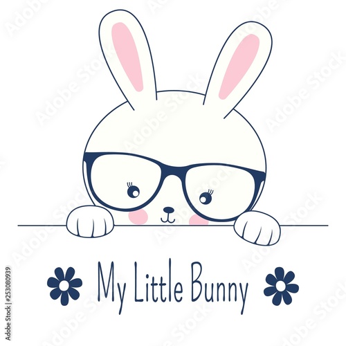Beautiful adorable face rabbit in glasses. Cute my little bunny.