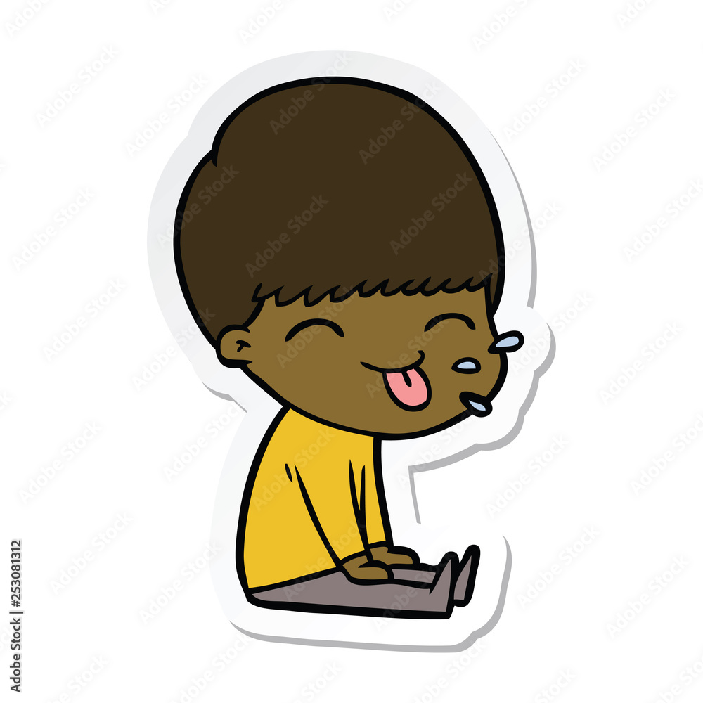 sticker of a cartoon boy sticking out tongue