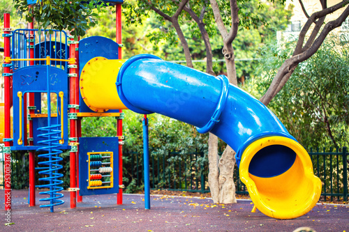 Children playground slide background.