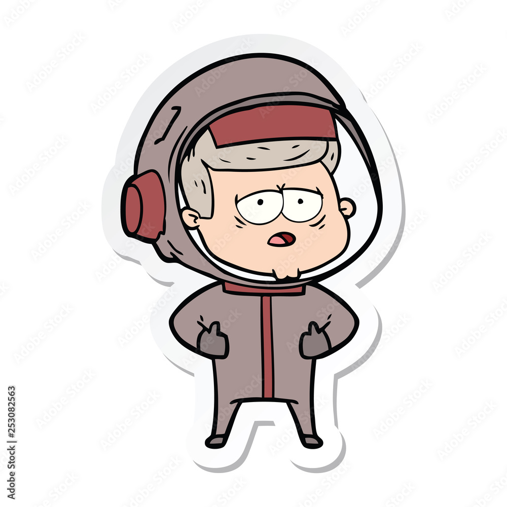 sticker of a cartoon tired astronaut