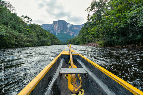 View of Angel falls from Carrao river, Canaima National Park, Venezuela photo
