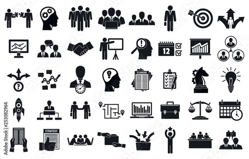 Business planning meeting system icons set. Simple set of business planning meeting system vector icons for web design on white background