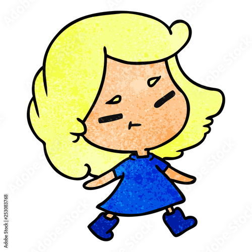 textured cartoon of a cute kawaii girl