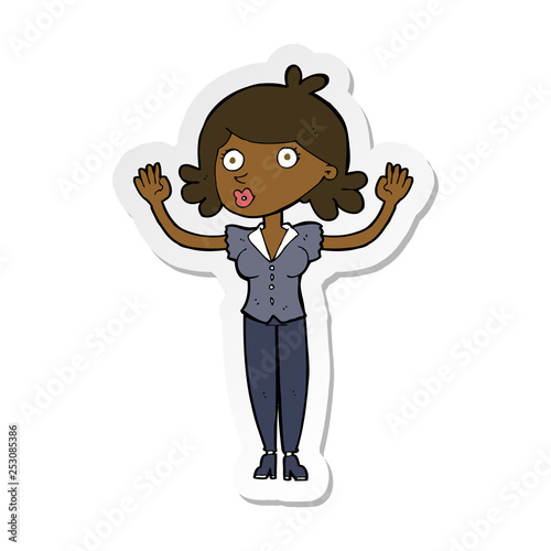 sticker of a cartoon woman surrendering