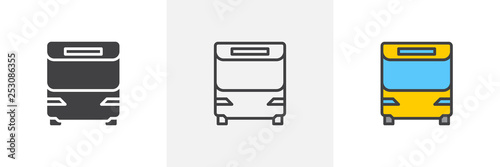 Travel Bus icon. Line, glyph and filled outline colorful version, bus front view outline and filled vector sign. Symbol, logo illustration. Different style icons set. Pixel perfect vector graphics