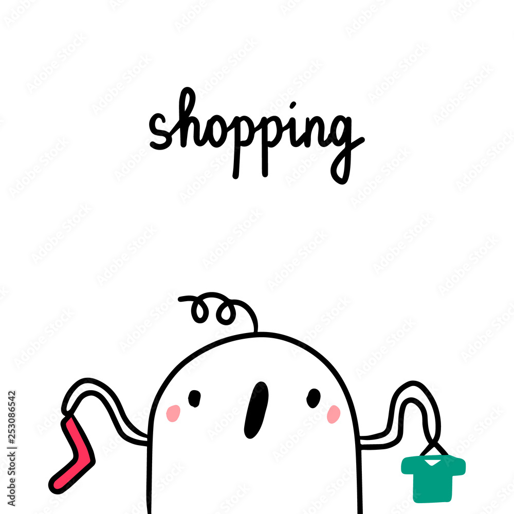 Shopping hand drawn illustration bad habit with cute marshmallow
