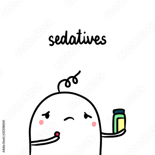 Sedatives bad habit hand drawn illustration with cute marshmallow