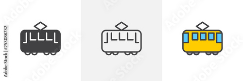 Retro tram icon. Line, glyph and filled outline colorful version, streetcar transport outline and filled vector sign. Symbol logo illustration. Different style icons set. Pixel perfect vector graphics