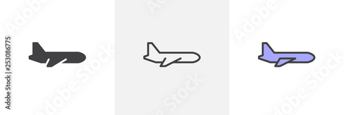 Airplane side view icon. Line, glyph and filled outline colorful version, plane fly outline and filled vector sign. Symbol, logo illustration. Different style icons set. Pixel perfect vector graphics
