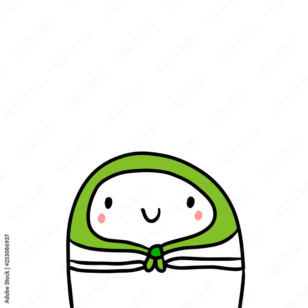 Handkerchief on a head of cute marshmallow hand drawn illustration Handkerchief on a head of cute marshmallow hand drawn illustration