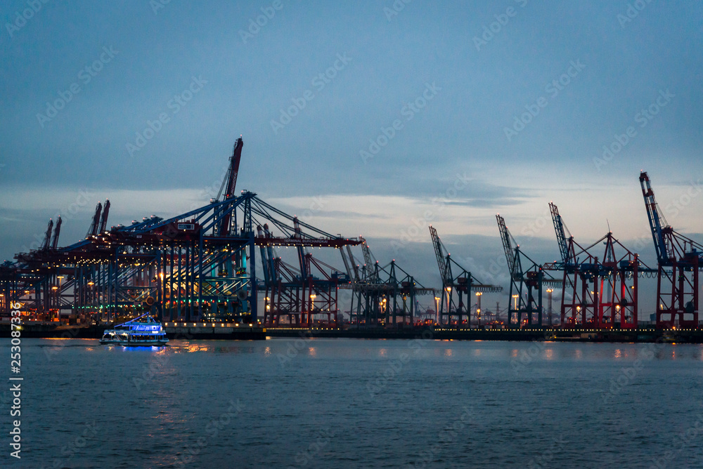 Burchardkai Container terminal, Hamburg harbour on the Elbe river, Hamburg, Germany