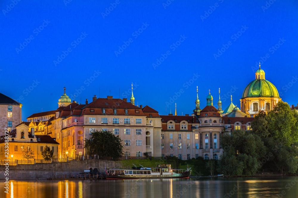 Night Prague city background