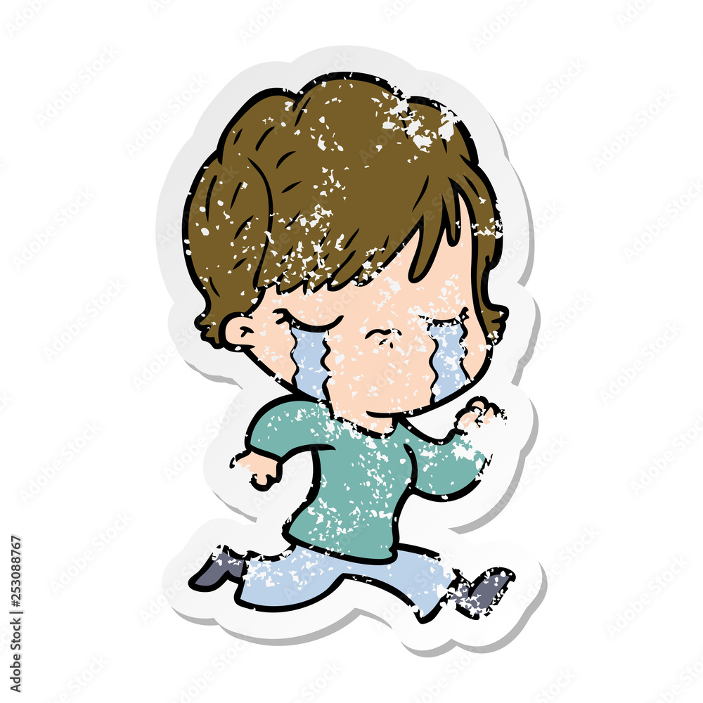 distressed sticker of a cartoon woman crying distressed sticker of a cartoon woman crying