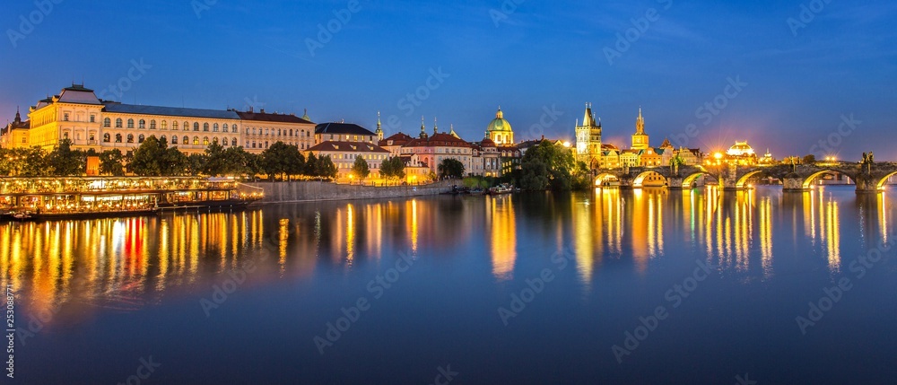Prague Charles bridge night  view background