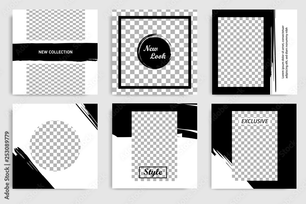 Editable minimal square banner template. Black and white background color. Suitable for social media post and web/internet ads. Vector illustration with photo college.