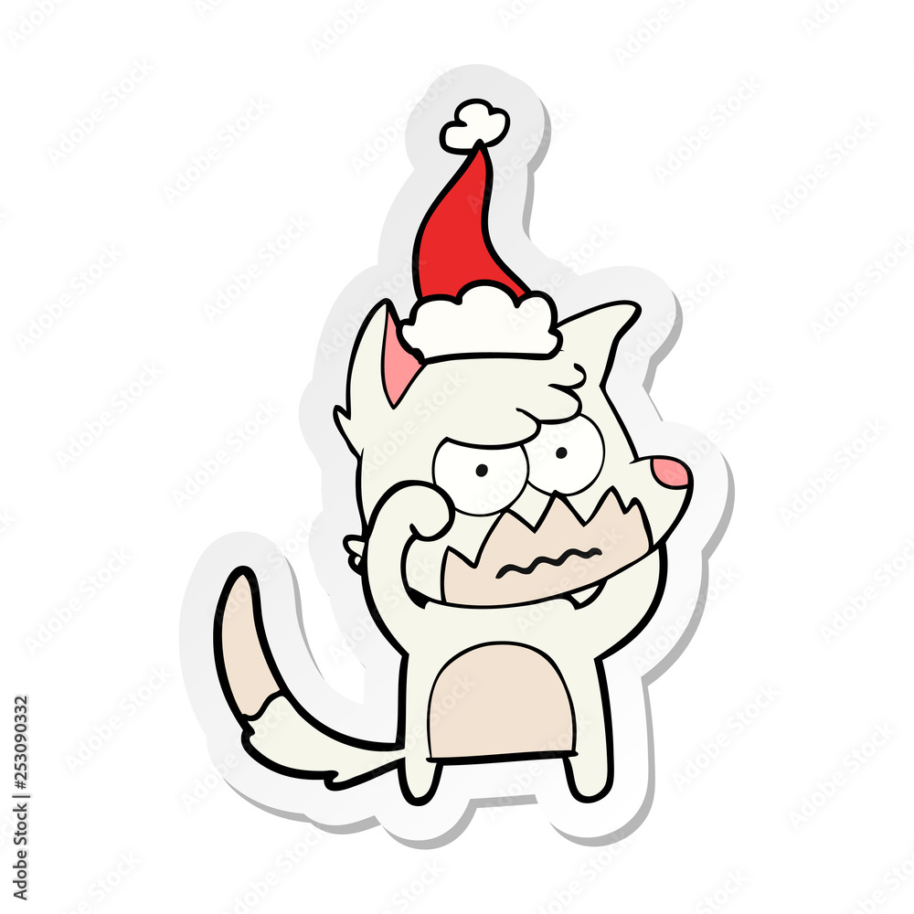 sticker cartoon of a annoyed fox wearing santa hat sticker cartoon of a annoyed fox wearing santa hat