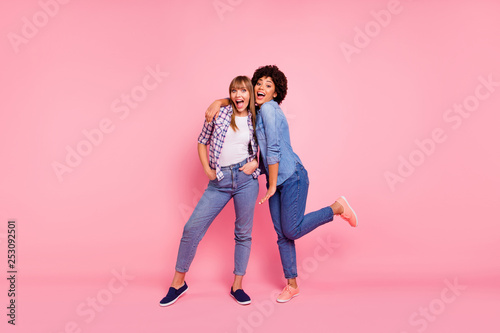 Obraz na plátne Full length body size view portrait two funky diversity she her ladies posing ph