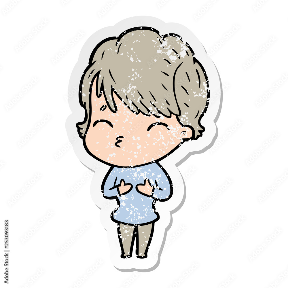 distressed sticker of a cartoon woman thinking distressed sticker of a cartoon woman thinking
