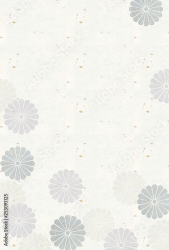 菊花模様　和紙テクスチャ　ハガキ比率　グラフィック素材