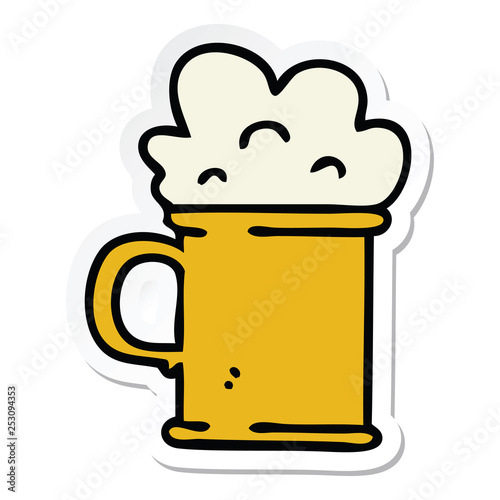 sticker of a quirky hand drawn cartoon tankard of beer