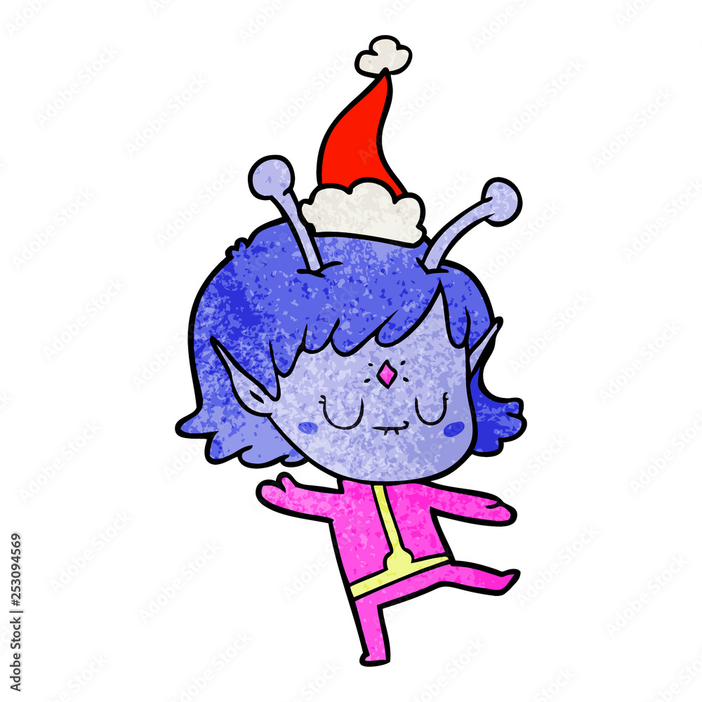 textured cartoon of a alien girl wearing santa hat textured cartoon of a alien girl wearing santa hat