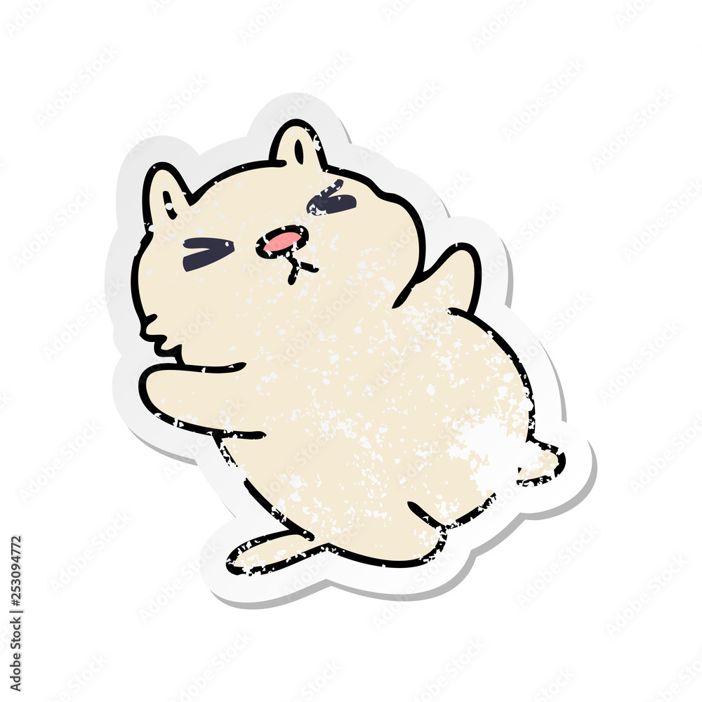 distressed sticker of a quirky hand drawn cartoon cat distressed sticker of a quirky hand drawn cartoon cat