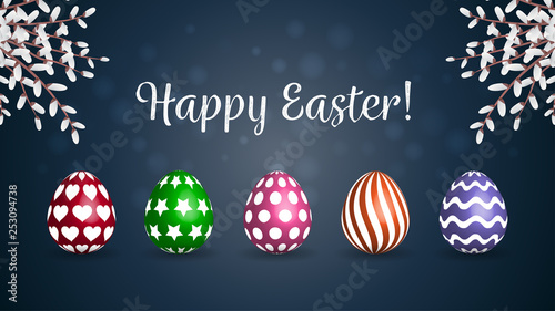 Vector Easter greeting banner. The voluminous collection of patterned Easter eggs.