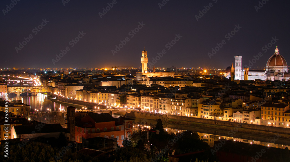 florence,tuscany/Italy 20 february 2019 :panoramic view of florence from michelangelo square at night