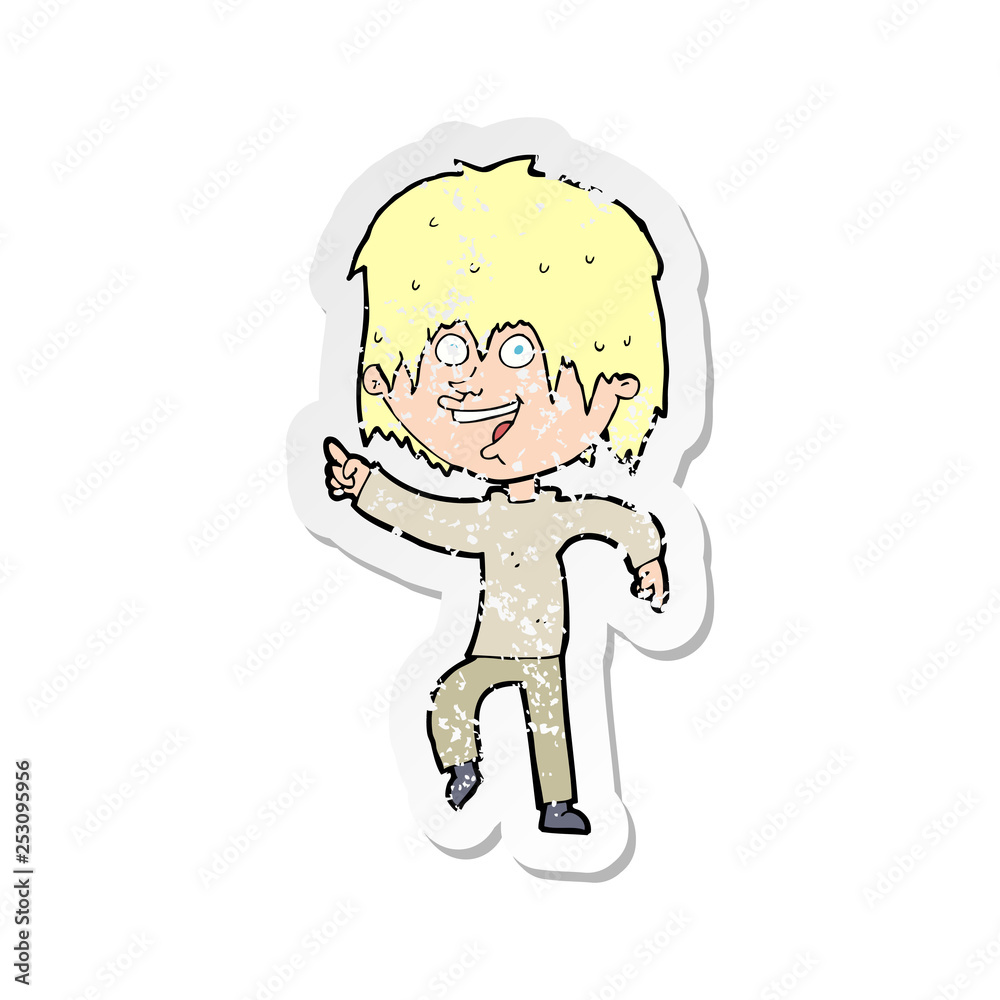 retro distressed sticker of a cartoon happy boy retro distressed sticker of a cartoon happy boy